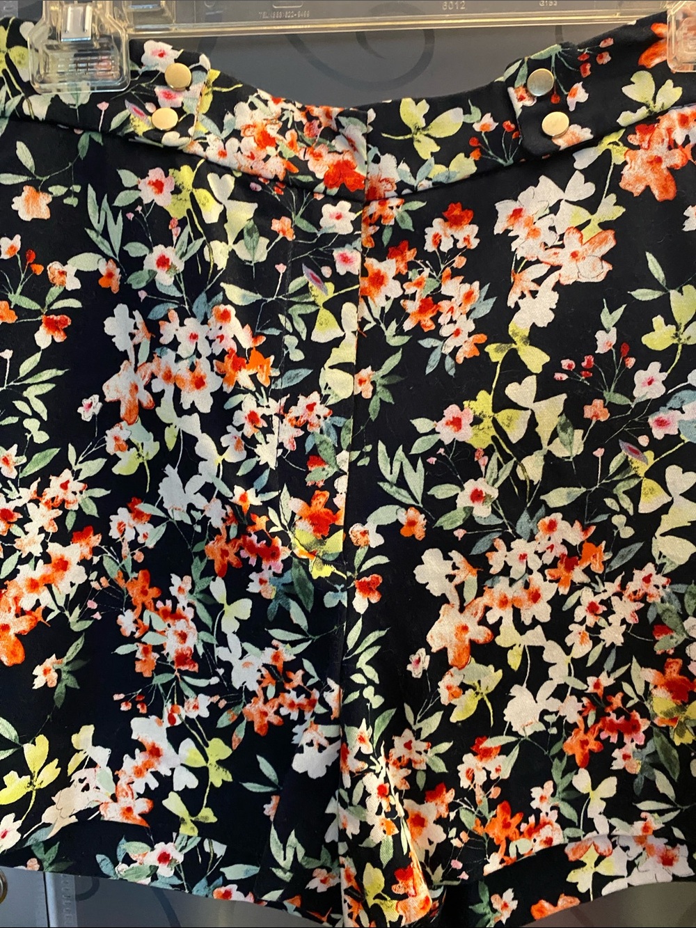 Zara Black Floral Shorts with Orange, White & Green Print
